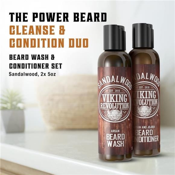 Beard Wash & Beard Conditioner Set w/Argan & Jojoba Oils - Softens & Strengthens - Picture 2 of 7